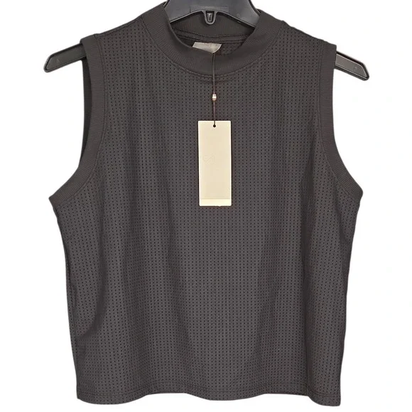 CALIA Womens Open Mesh Mock Neck Tank Top Black Workout Athletic Small Gym New - Picture 7 of 13